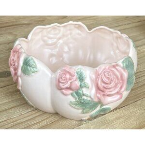 Vintage Fitz & Floyd Pink Blushing Rose Centerpiece Serving Bowl 9”